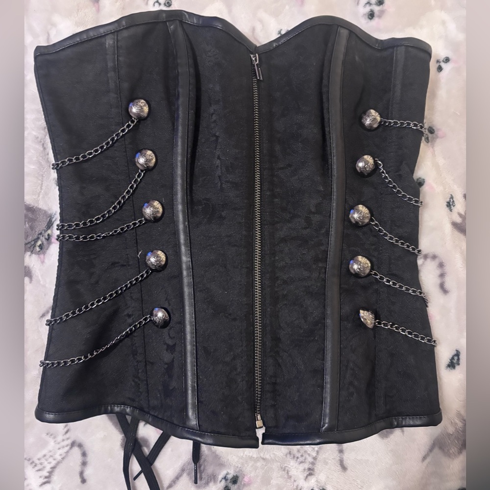 Black Gothic Chain Button Front Corset Top~Size Large